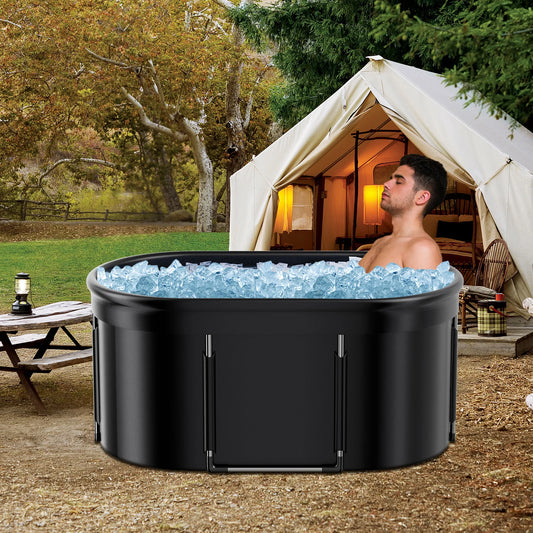 1Set 47" Oval Ice Bath Tub with Cover, Portable Cold Plunge Tub, Ice Bath Water Chiller, Cold Plunge for Outdoor Indoor Recovery